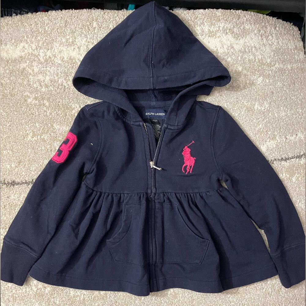 Ralph Lauren‎ Girls Navy Zip Hoodie with Pink Pony